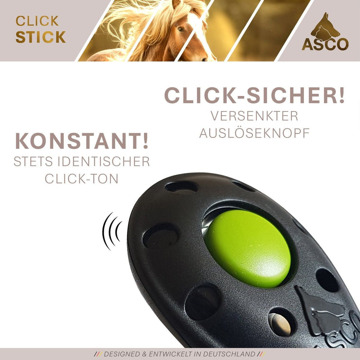 ASCO ClickStick - Target Stick mit abnehmbarem Premium Clicker - Target Stab für Hunde Katzen Clickertraining - Targetstick ausziehbar mit extra Klicker - Targetstab für Target-Training tierxxl-de