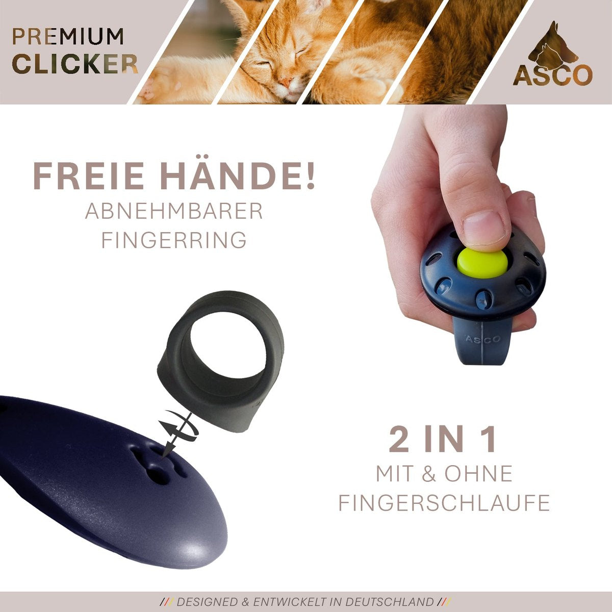 ASCO Finger Clicker – Clickertraining Premium Klicker für Hunde, Katzen, Pferde tierxxl-de