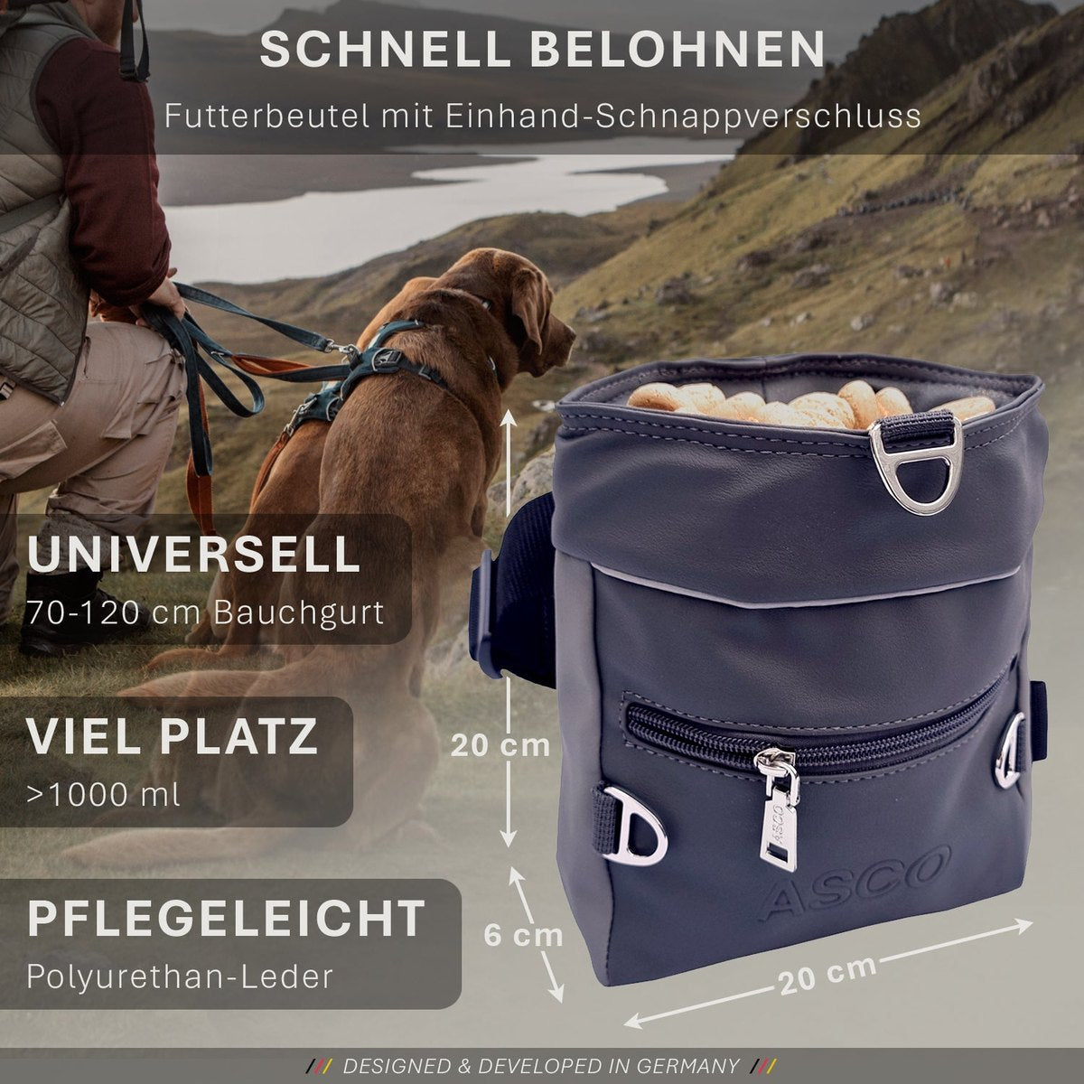 ASCO Leckerlitasche für Hunde mit Einhand-Schnappverschluss tierxxl-de