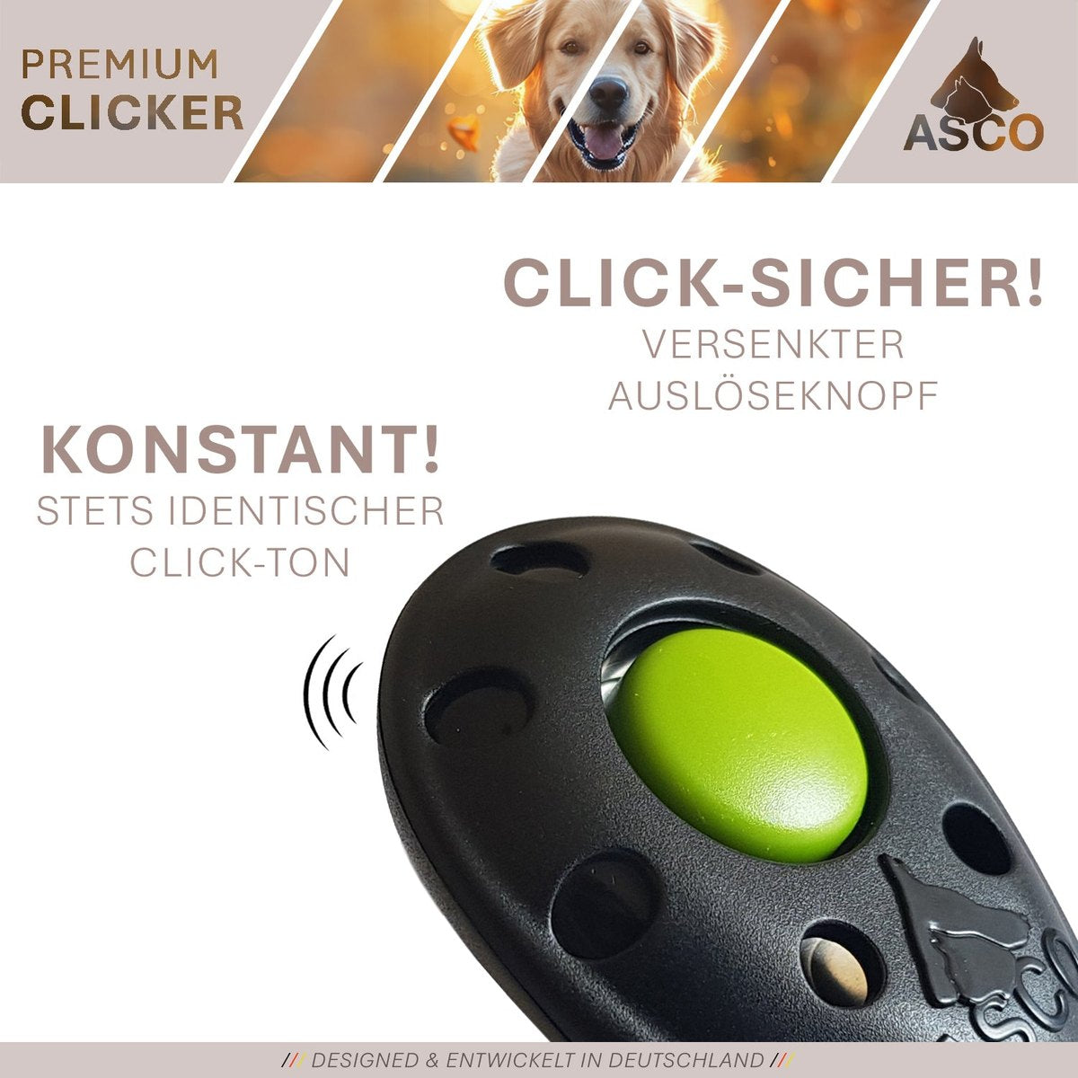 ASCO Premium Clicker – Clickertraining Profi Klicker für Hunde, Katzen, Pferde tierxxl-de