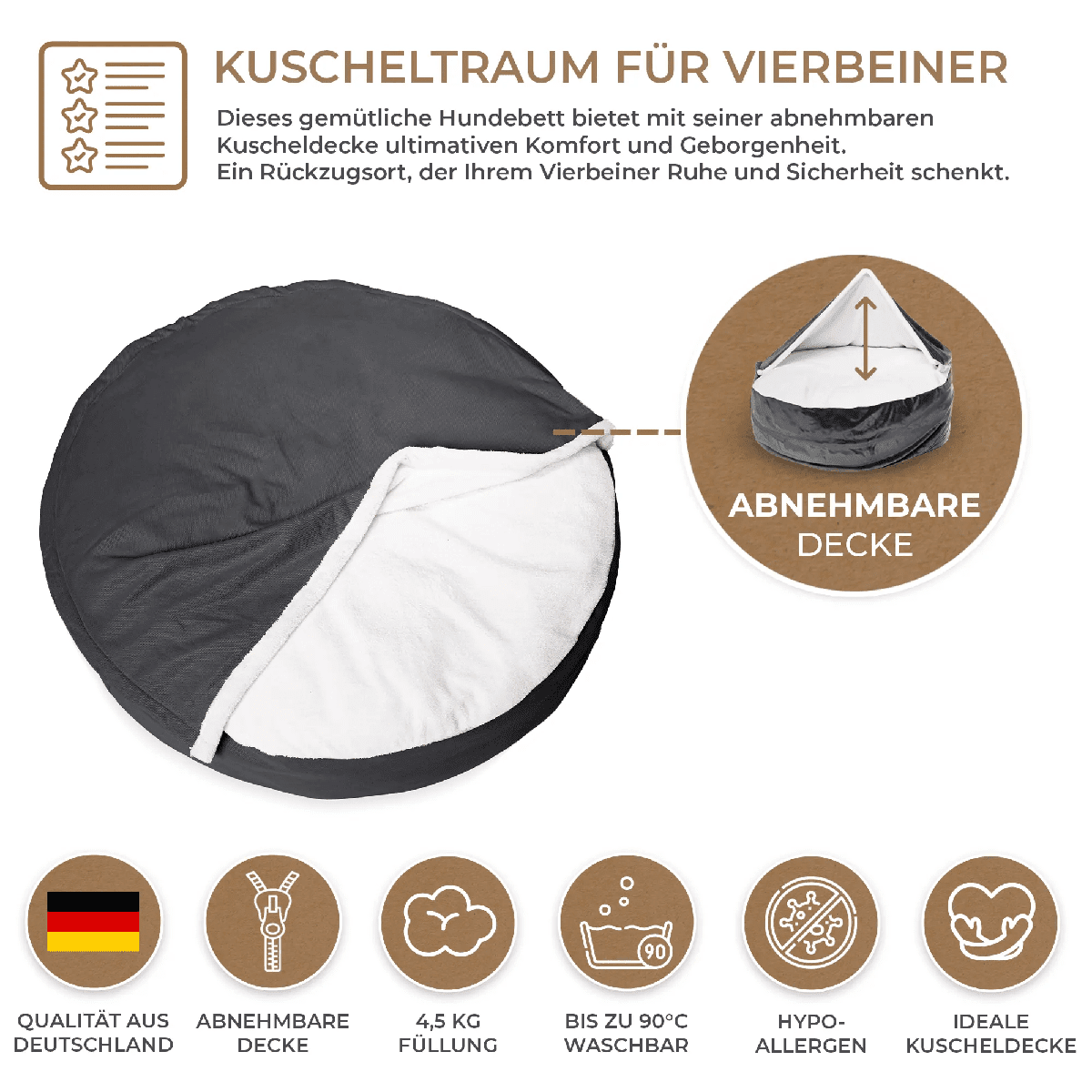 Kuscheliges Hundebett: Anti-Stress mit abnehmbarer Kuscheldecke tierxxl-de